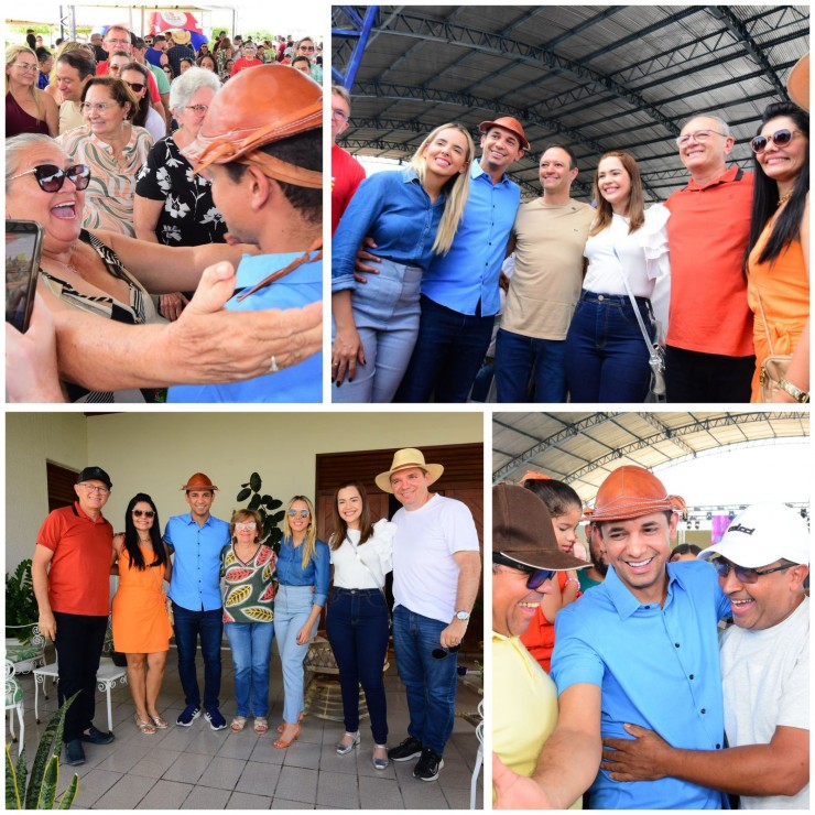 Prefeito e Cínthia foram convidados especiais do domingo em Assú (Fotos: Célio Duarte; Edição: BCS)
