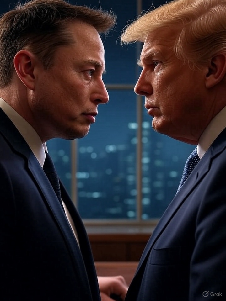 Elon Musk x Trump: os próximos rounds prometem (Arte ilustrativa com recursos de Inteligência Artificial para o BCS)