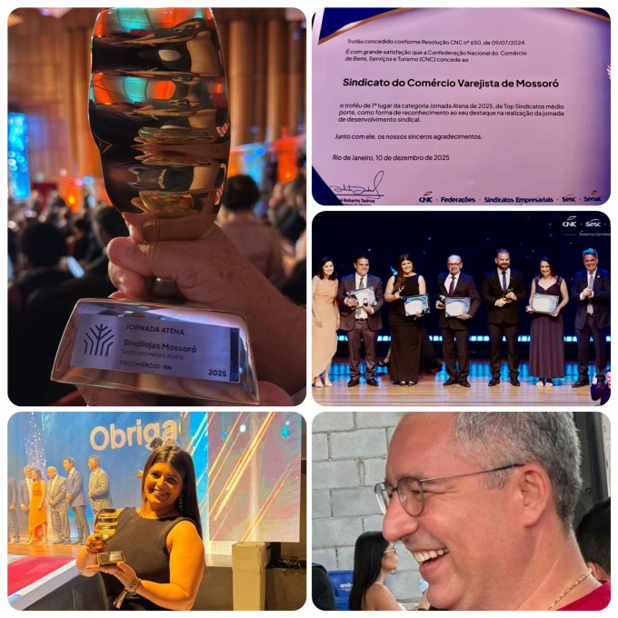 Conquista do Sindivarejo Mossoró é feito inédito, destacado por Michelson Frota (Fotomontagem do BCS)