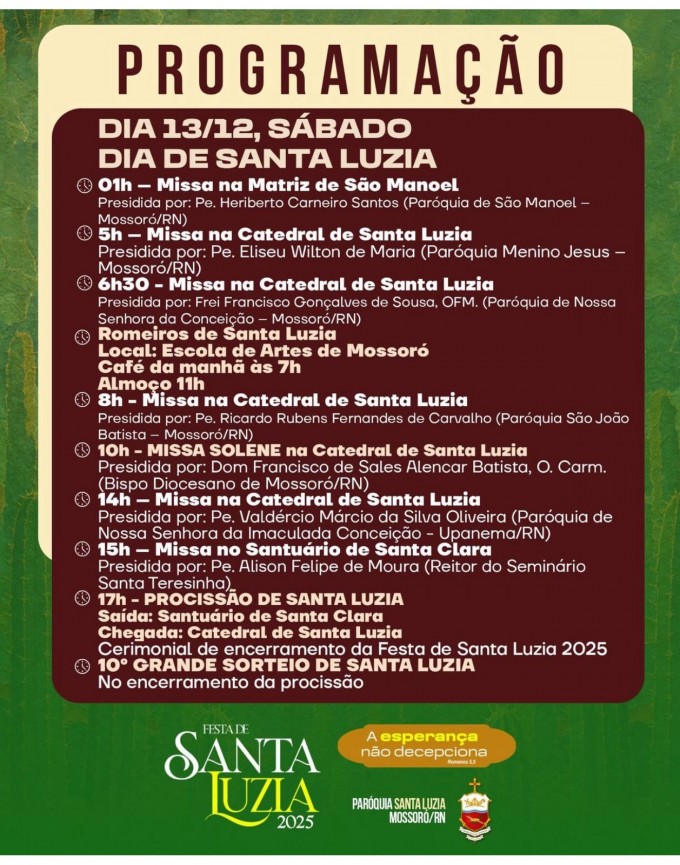 Reprodução da página Paróquia de Santa Luzia