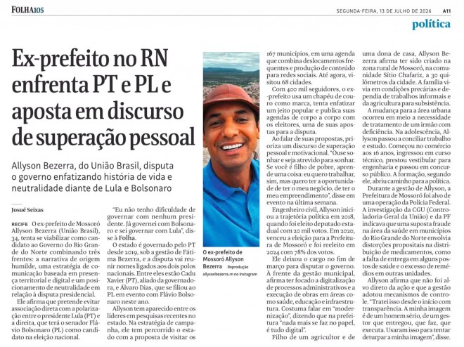 Matéria tomou meia página do caderno de política do jornal paulistano (Reprodução do BCS)