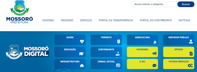 Mossoró Digital - Print da página no site da Prefeitura Municipal de Mossoró