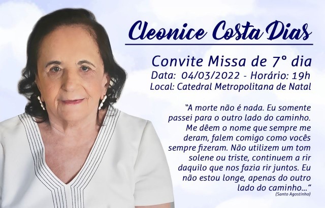 Missa de 7º dia de Cleonice Dias - mãe de Alvaro Dias, prefeito de Natal - 04-03-22