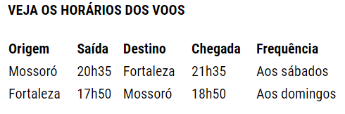 Horários de voos Mossoró e Fortaleza pela Azul Conecta