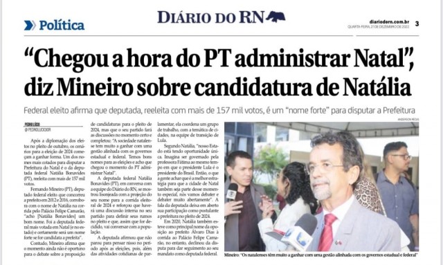 Matéria do jornal Diário do RN é clara quanto ao foco no pleito 2024 (Reprodução)