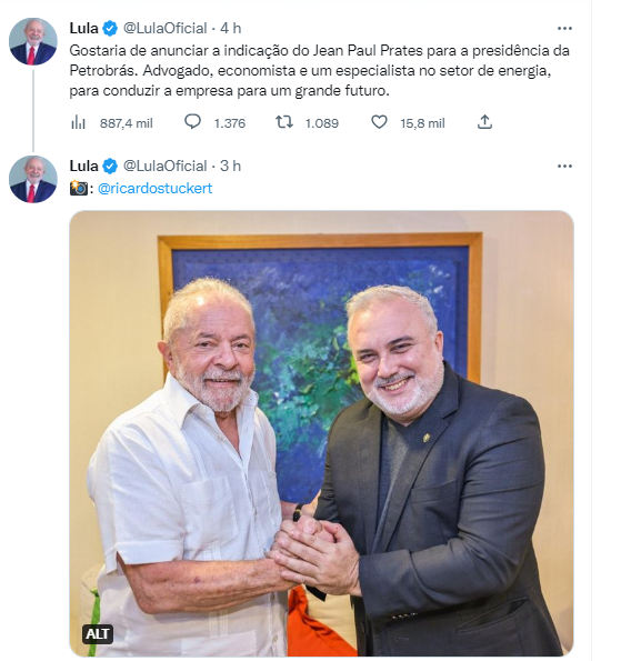 Postagem de Lula foi acrescida de foto com o escolhido (Foto: Ricardo Stucker)