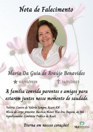 Guia Benavides, mulher de Doutor Edgardo Benavides, falecimento em 14 de Novembro de 2023