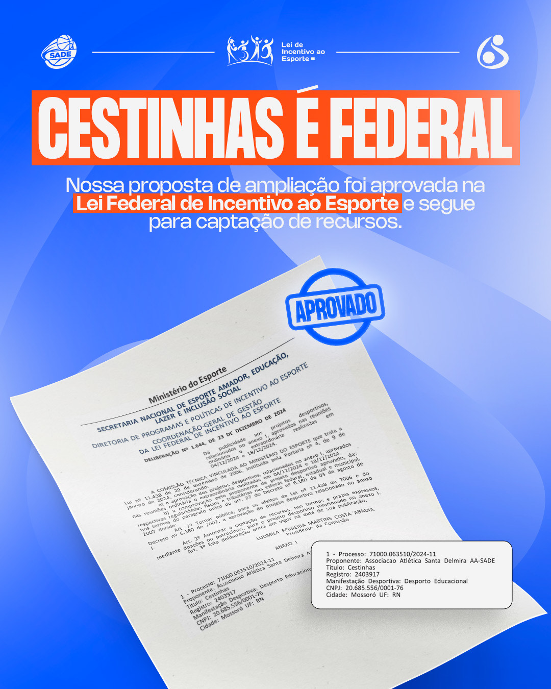 Projeto Cestinhas tem apoio de lei federal e deverá expandir atuação