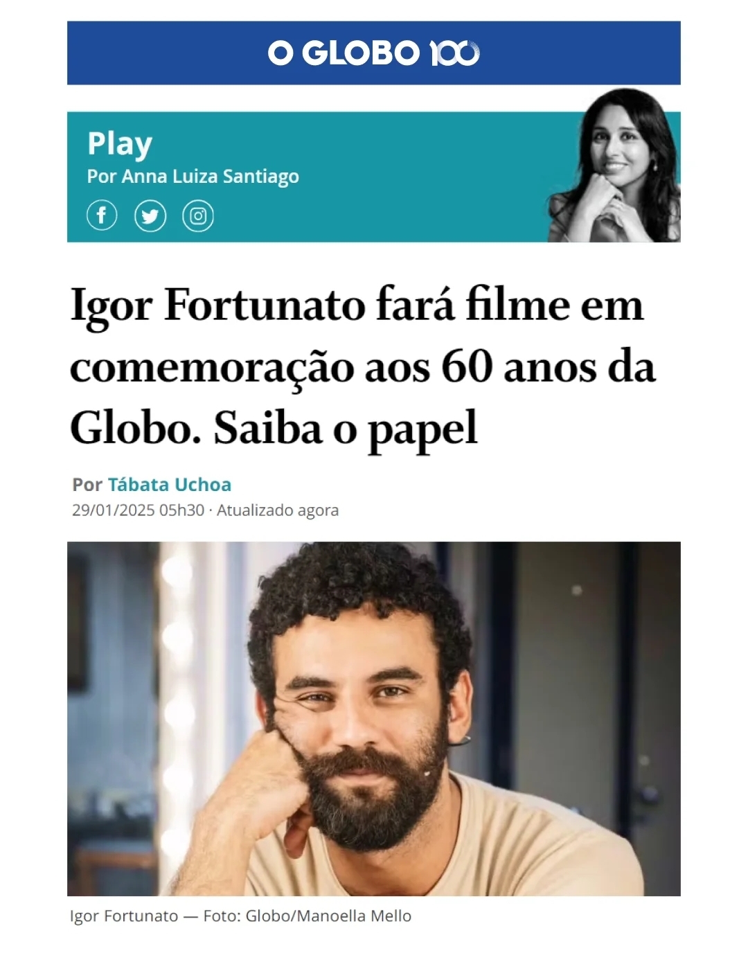 Ator mossoroense é escalado para filme do grupo Globo