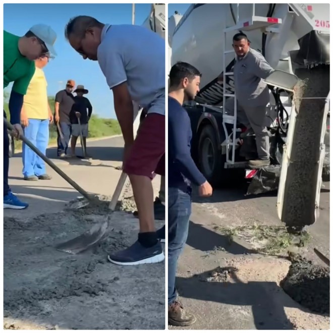 Trabalho tem obtido boa adesão para atenuar a buraqueira (Fotomontagem a partir de prints de vídeo)