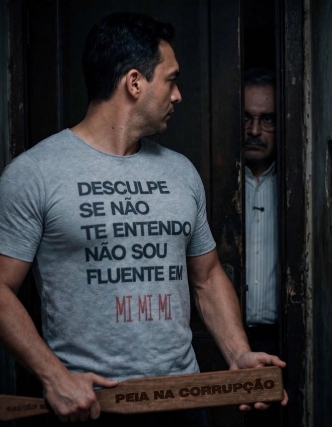 Álvaro, acuado atrás da porta, já sabe com quem não pode contar adiante, caso se eleja ao governo (Arte ilustrativa exclusiva com recursos de IA, para o BCS)