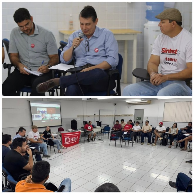 Assembleia, em que o reitor Rodrigo Codes esteve presente, definiu uma agenda de campanha (Foto: Adufersa/Edição do BCS)